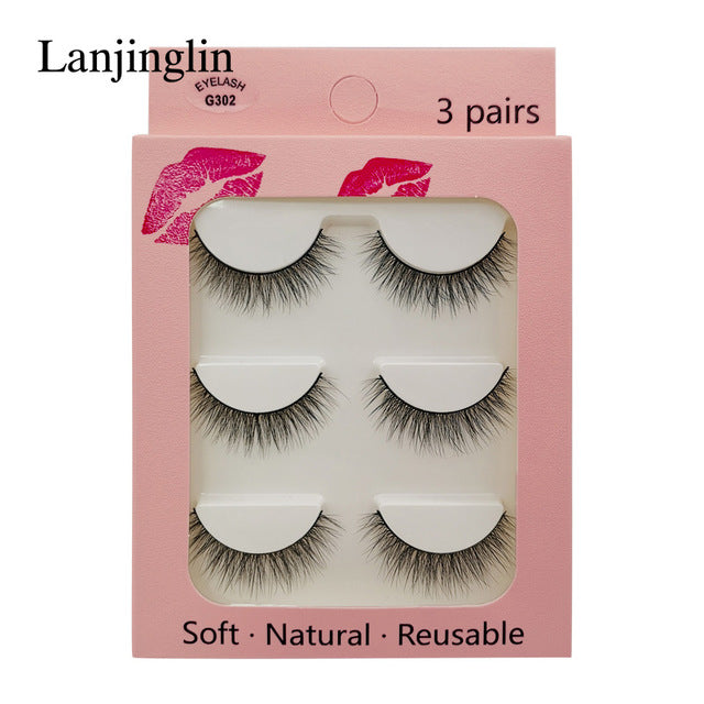 LANJINGLIN 1/3/5 pairs 3D mink hair false eyelashes natural long eye lashes wispy makeup eyelash extension sexy fake lash cilios