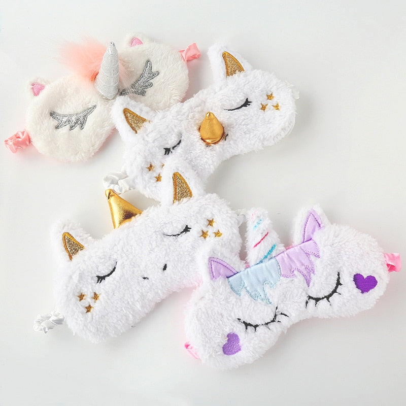 Plush Unicorn Sleeping Mask Cute Kids Eye Cover Cartoon 3D Sleep Eye Mask Travel Eye Band Shade Rest Eyepatch Eye Blindfolds