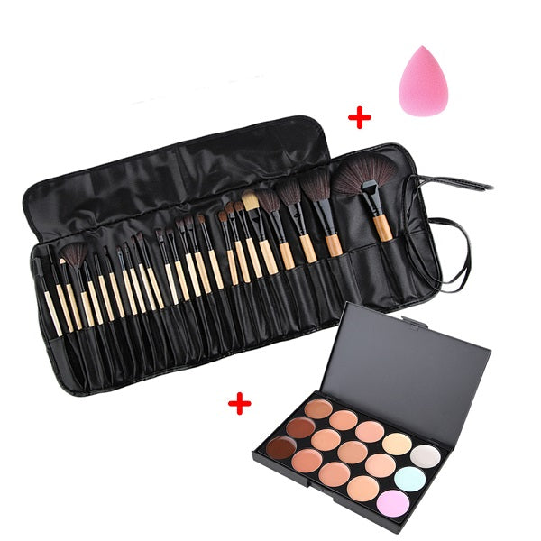 Beauty Makeup Set Tool Professional 15 Colors Face Concealer Contour Platte +1 Cosmetic Sponge Puff+24pcs Pro Makeup Brushes