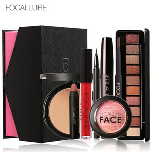 Focallure 8 pcs/set Makeup set including  Lipstick, eyeliner,Mascara, Eyeshadow, Eyebrow Powder makeup kit women Cosmetics bag